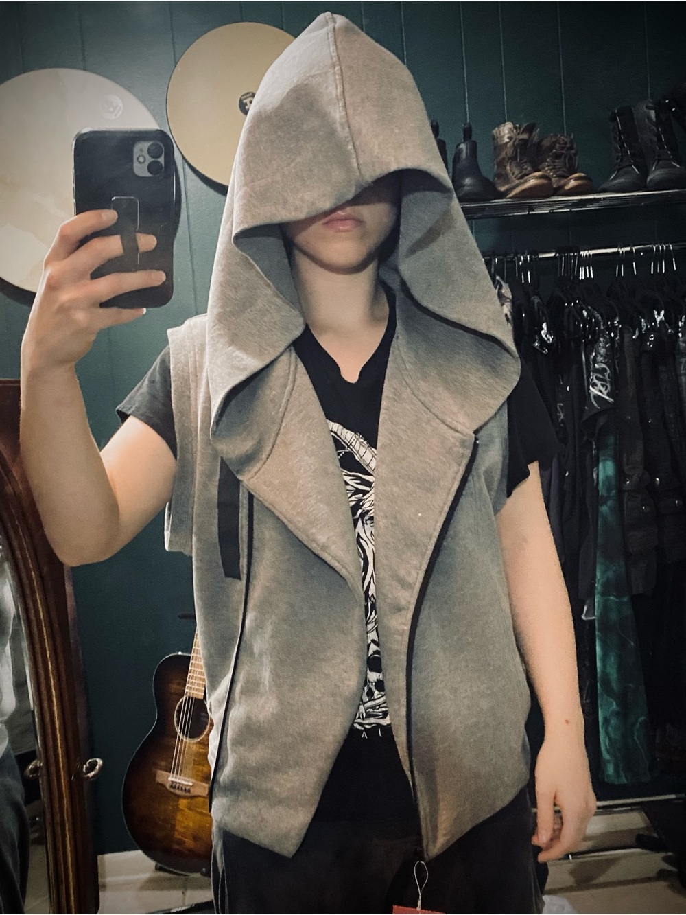 Oversized Cowl Hood Sleeveless zip up vest
